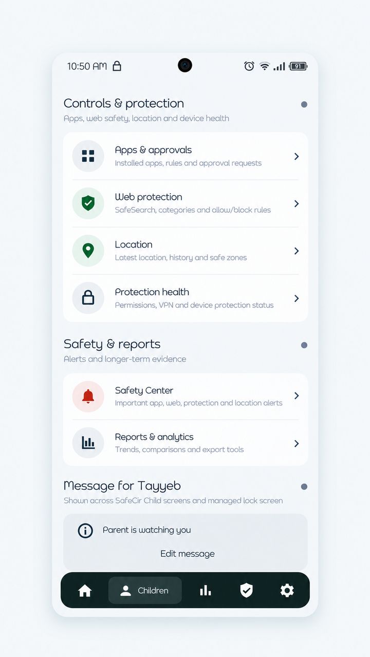 SafeCir app screen 1